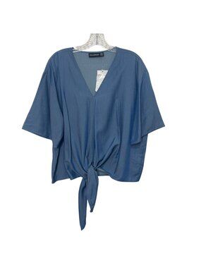Nina Leonard VNeck Tie Front Top Womens Large‎ Blue New